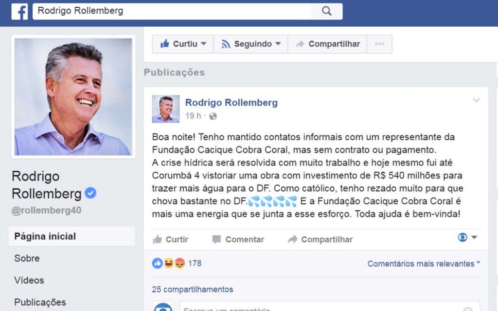 Rollemberg diz manter ‘contato informal’ com Fundação Cacique Cobra Coral