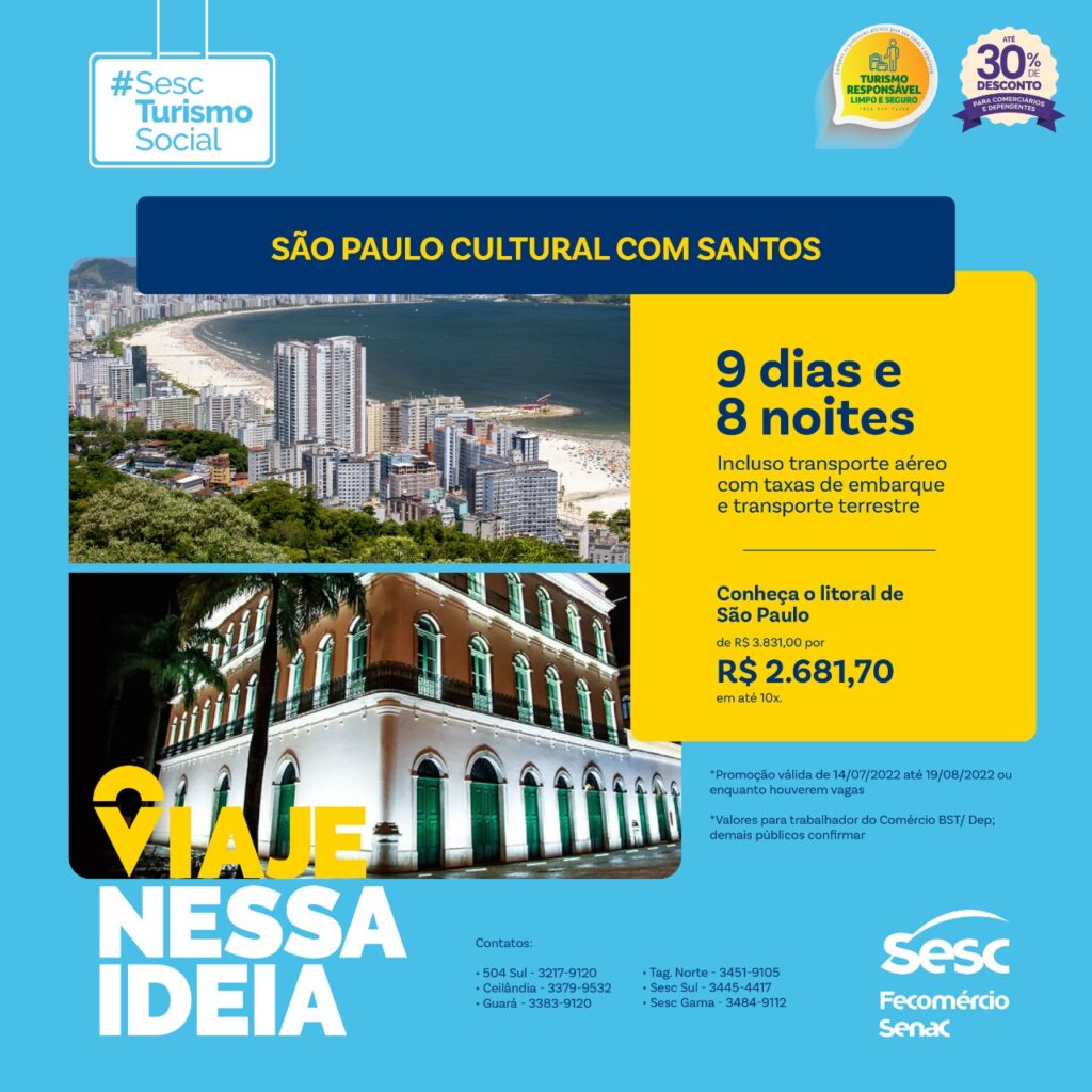 Sesc-DF oferece desconto de até 30% em viagens