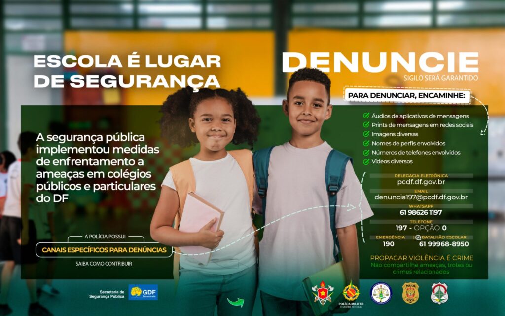 Confira os canais de denúncia do GDF para casos de ameaças às escolas