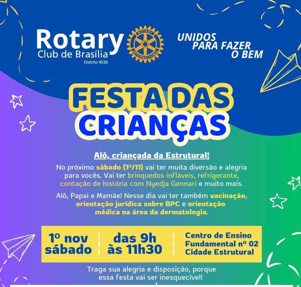 Rotary de Brasília promove Festa das Crianças na Estrutural neste sábado
